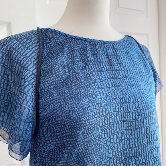 Halston Heritage Blue & Black Python Sheer Blouse - Picture 2 of 9